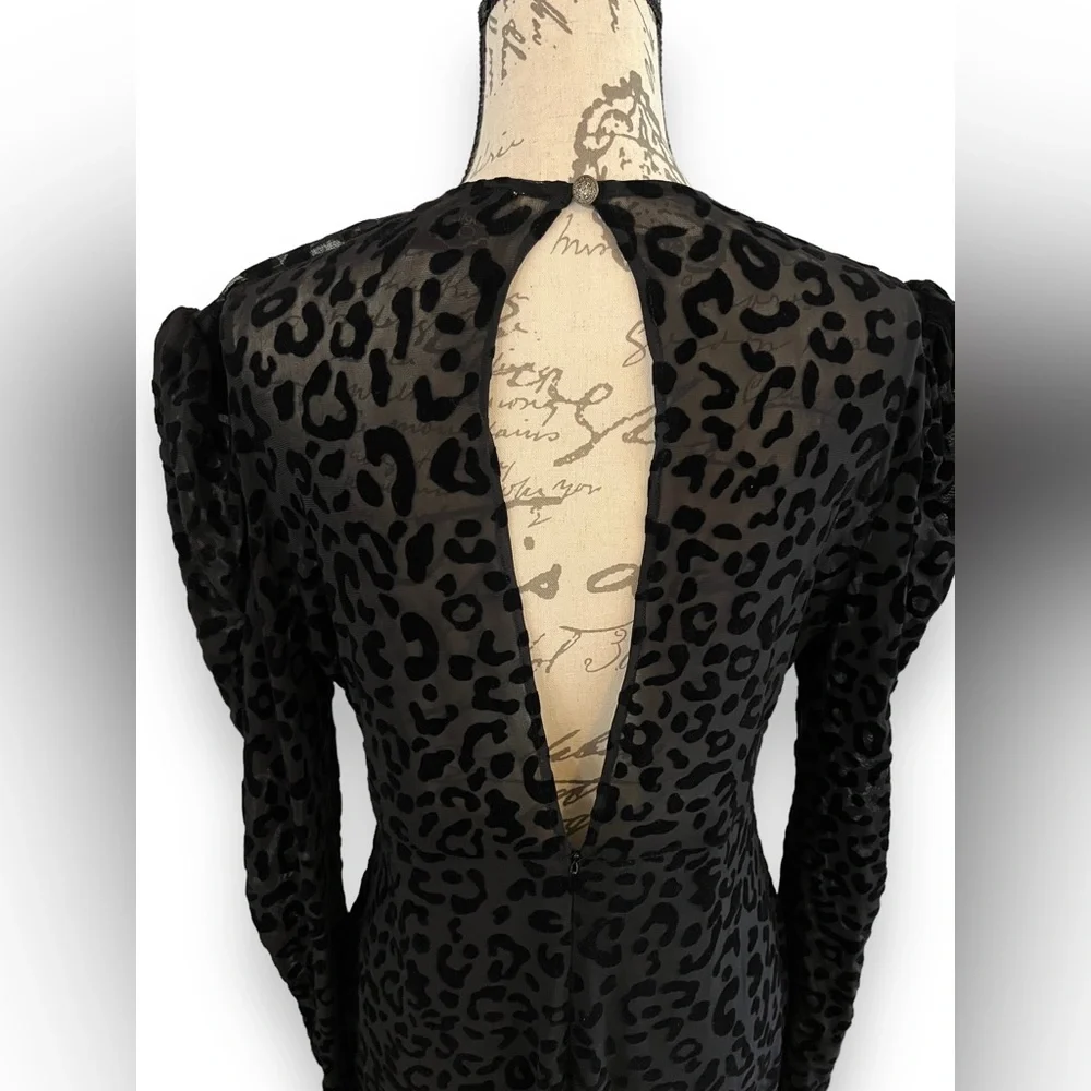 Deja Vu Black Velvet Burnout Overlay Mini Dress long sleeve evening Large EUC - Picture 6 of 16